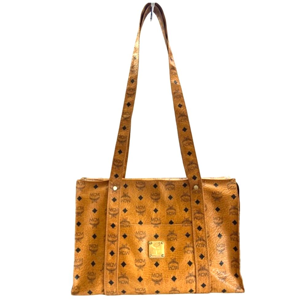 MCM Cognac Visetos Vintage Tote Bag Made in Germany Coated Canvas Shopper